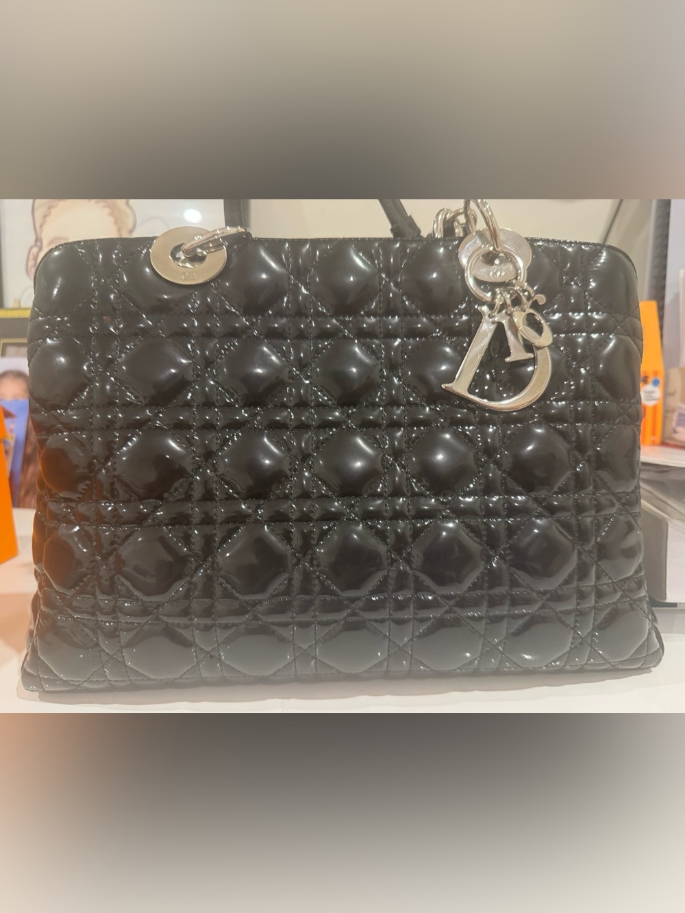 Christian Dior patent cannage medium dior tote